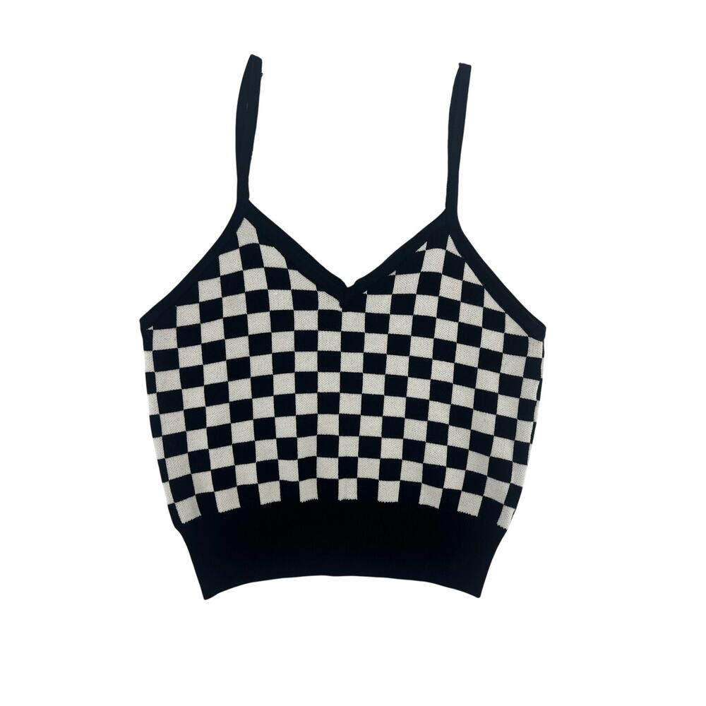 Black and White Checkered Knit Top Large